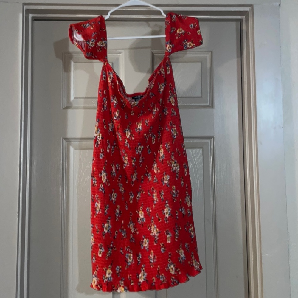 Red floral mini dress
